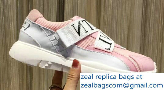 Valentino VLTN Stretch Knit And Leather Heroes Her Sneakers Pink 2018 - Click Image to Close