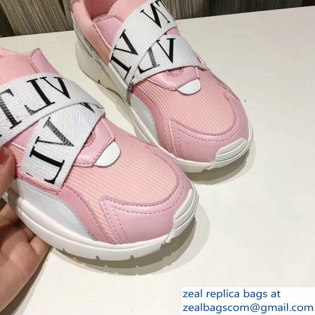 Valentino VLTN Stretch Knit And Leather Heroes Her Sneakers Pink 2018 - Click Image to Close