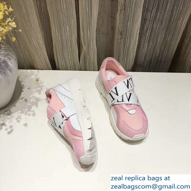 Valentino VLTN Stretch Knit And Leather Heroes Her Sneakers Pink 2018 - Click Image to Close