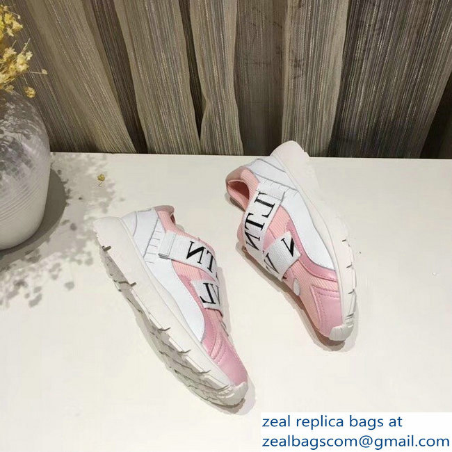 Valentino VLTN Stretch Knit And Leather Heroes Her Sneakers Pink 2018