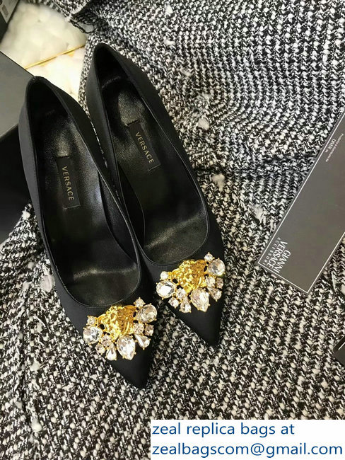 Versace Heel 9cm Crystal and Medusa Pumps Black