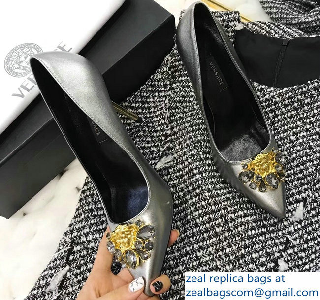 Versace Heel 9cm Crystal and Medusa Pumps Gray - Click Image to Close