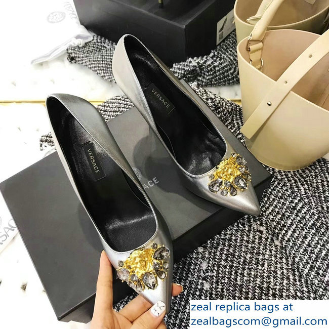 Versace Heel 9cm Crystal and Medusa Pumps Gray