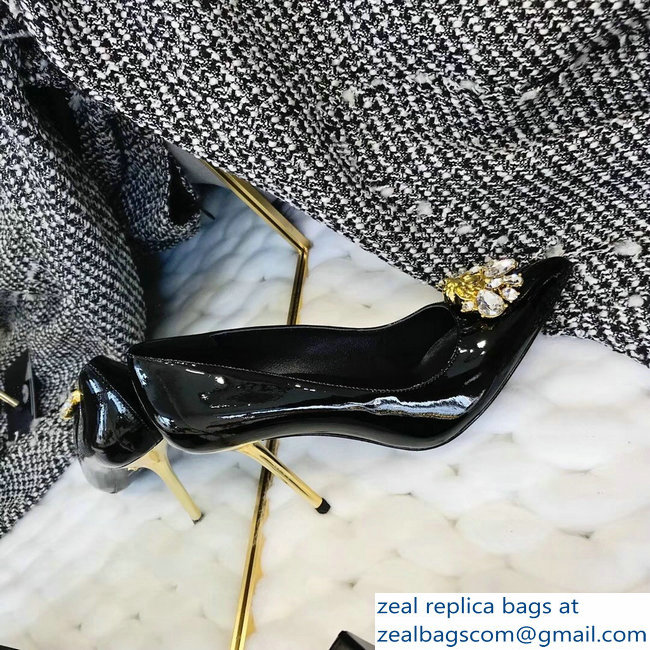Versace Heel 9cm Crystal and Medusa Pumps Patent Black - Click Image to Close