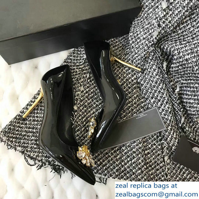 Versace Heel 9cm Crystal and Medusa Pumps Patent Black