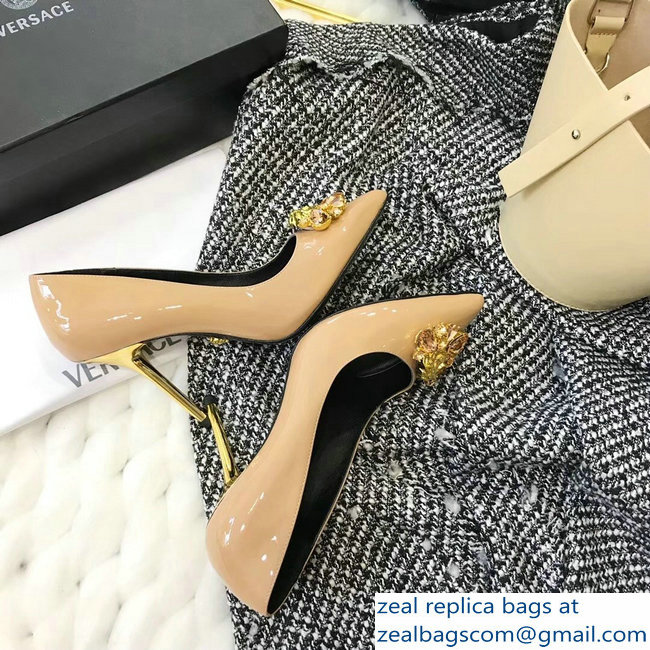 Versace Heel 9cm Crystal and Medusa Pumps Patent Nude