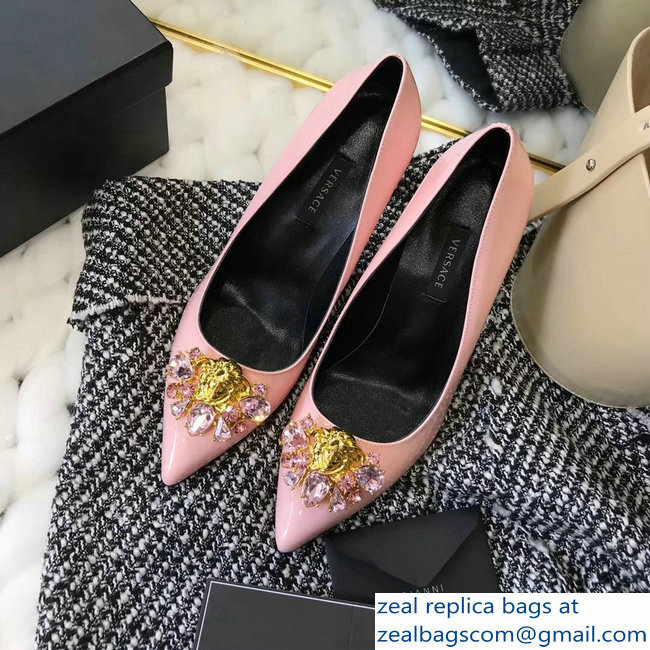 Versace Heel 9cm Crystal and Medusa Pumps Patent Pink