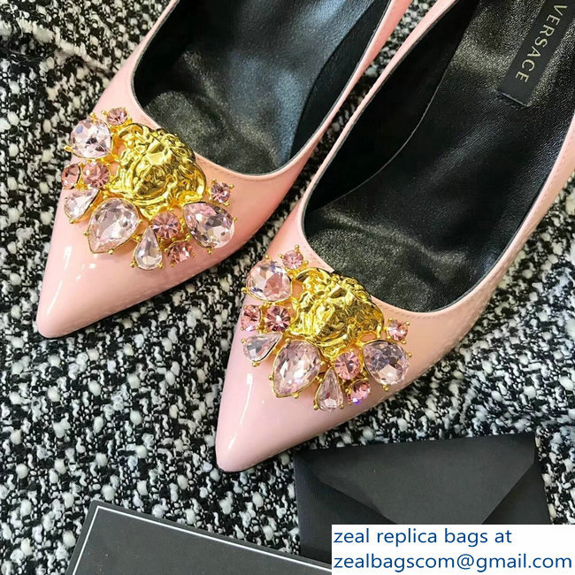 Versace Heel 9cm Crystal and Medusa Pumps Patent Pink - Click Image to Close