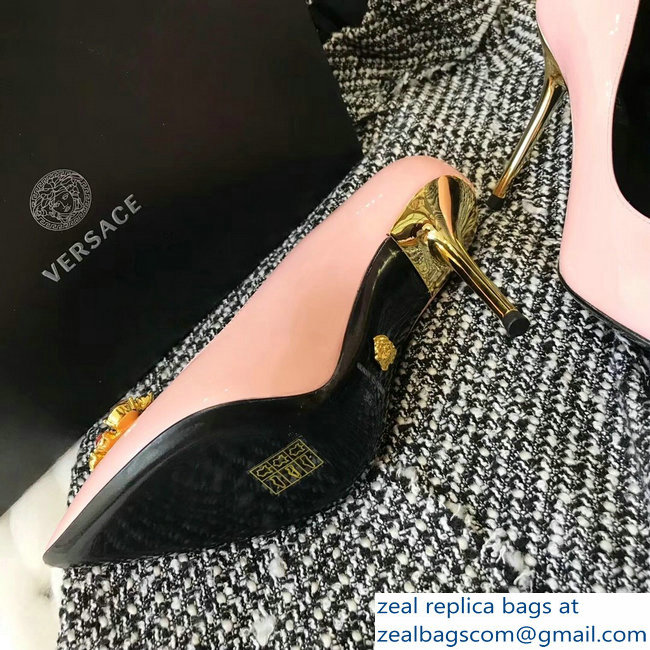 Versace Heel 9cm Crystal and Medusa Pumps Patent Pink - Click Image to Close