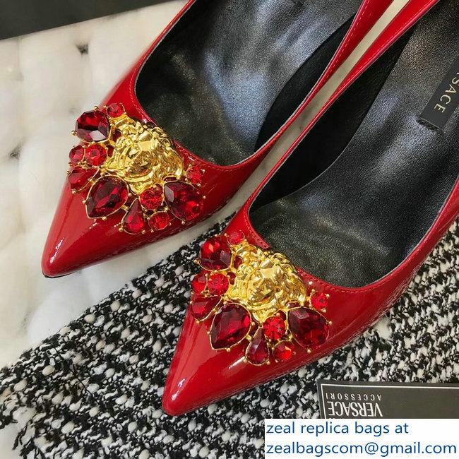 Versace Heel 9cm Crystal and Medusa Pumps Patent Red - Click Image to Close