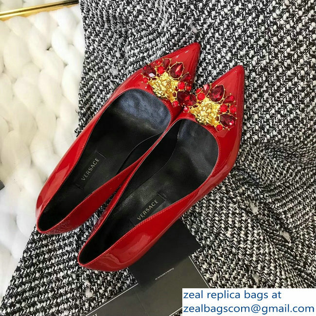 Versace Heel 9cm Crystal and Medusa Pumps Patent Red