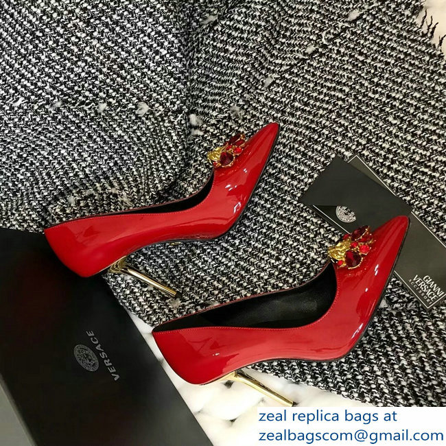 Versace Heel 9cm Crystal and Medusa Pumps Patent Red