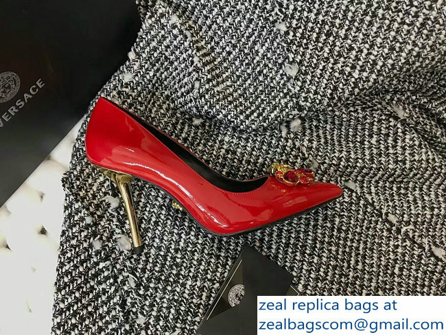 Versace Heel 9cm Crystal and Medusa Pumps Patent Red - Click Image to Close