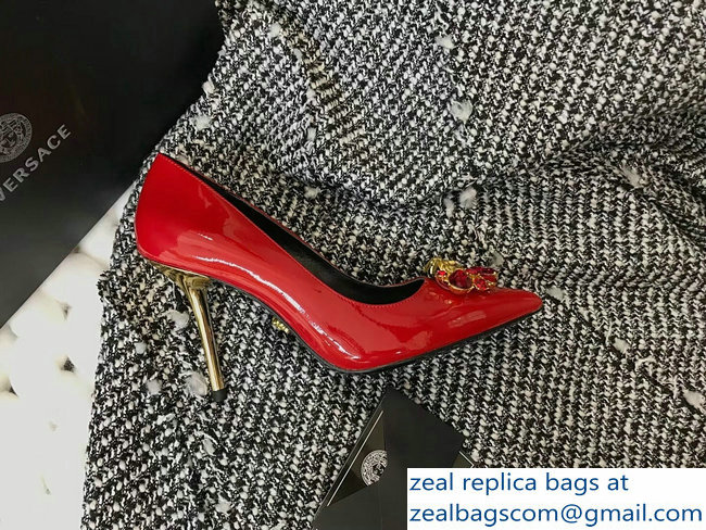 Versace Heel 9cm Crystal and Medusa Pumps Patent Red