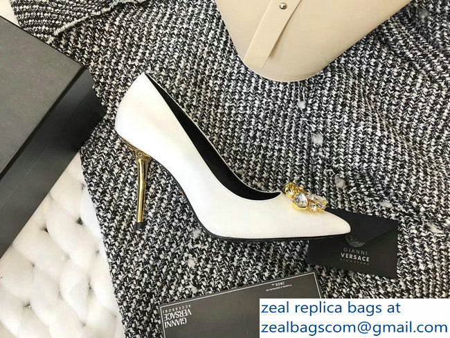 Versace Heel 9cm Crystal and Medusa Pumps Patent White