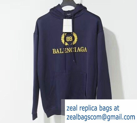 Balenciaga BB Logo Hoodie Sweater Dark Blue 2018 - Click Image to Close