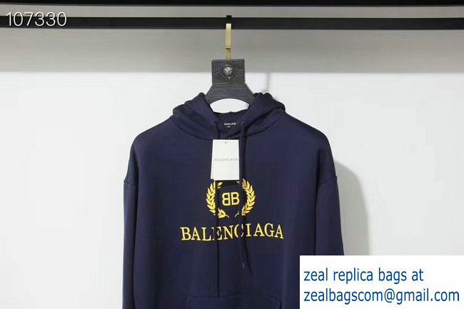 Balenciaga BB Logo Hoodie Sweater Dark Blue 2018 - Click Image to Close