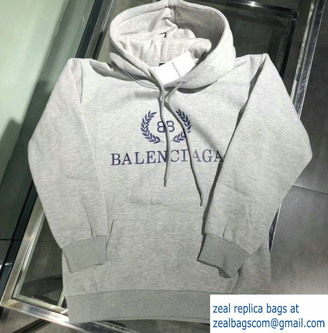 Balenciaga BB Logo Hoodie Sweater Gray 2018 - Click Image to Close