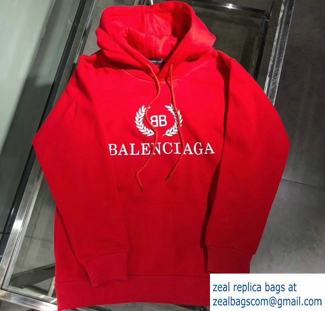 Balenciaga BB Logo Hoodie Sweater Red 2018 - Click Image to Close