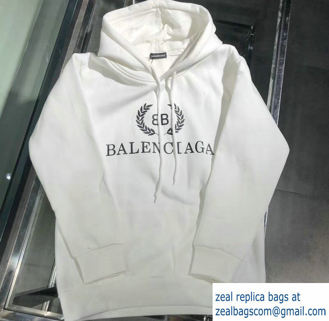 Balenciaga BB Logo Hoodie Sweater White 2018