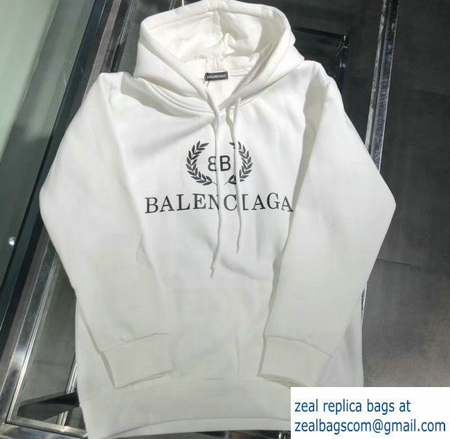 Balenciaga BB Logo Hoodie Sweater White 2018 - Click Image to Close