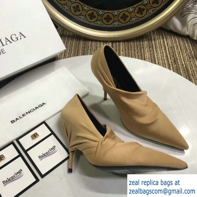 Balenciaga Heel 10cm Knife Draped Stretch Jersey Satin Pumps Apricot 2019 - Click Image to Close