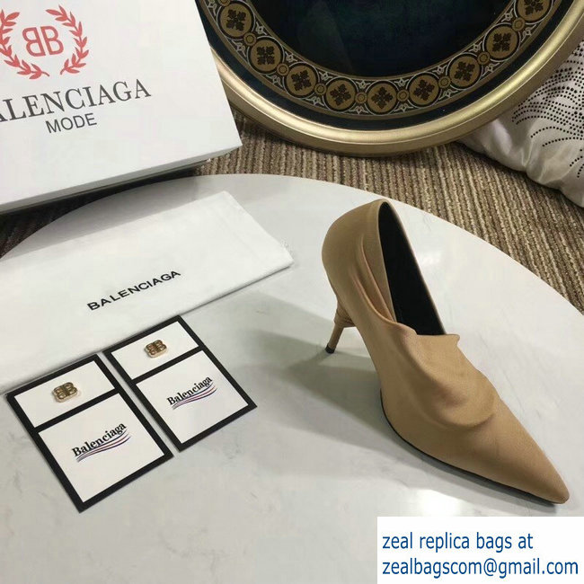 Balenciaga Heel 10cm Knife Draped Stretch Jersey Satin Pumps Apricot 2019