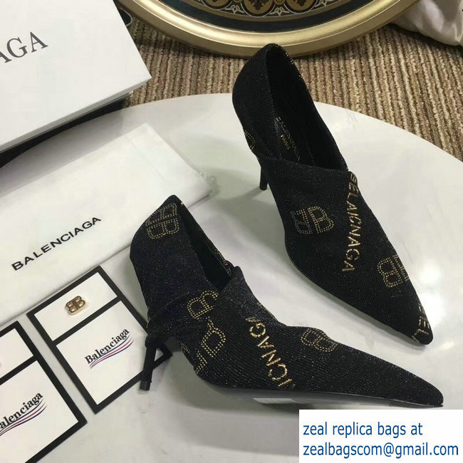 Balenciaga Heel 10cm Knife Draped Stretch Jersey Satin Pumps BB Logo Black 2019