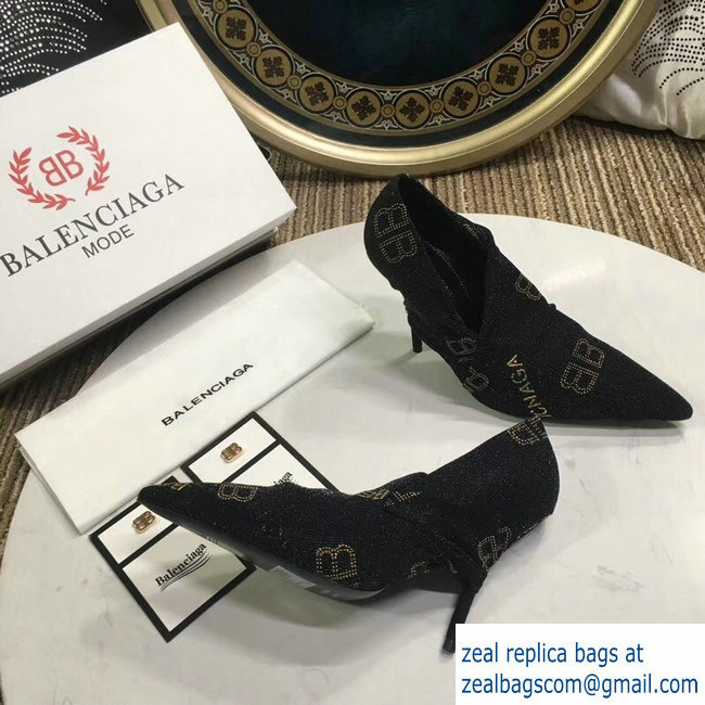 Balenciaga Heel 10cm Knife Draped Stretch Jersey Satin Pumps BB Logo Black 2019