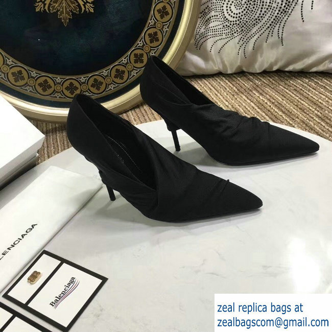 Balenciaga Heel 10cm Knife Draped Stretch Jersey Satin Pumps Black 2019 - Click Image to Close