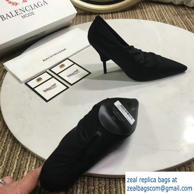 Balenciaga Heel 10cm Knife Draped Stretch Jersey Satin Pumps Black 2019 - Click Image to Close