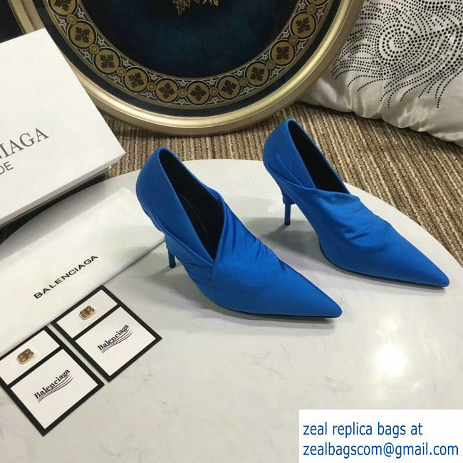 Balenciaga Heel 10cm Knife Draped Stretch Jersey Satin Pumps Blue 2019 - Click Image to Close