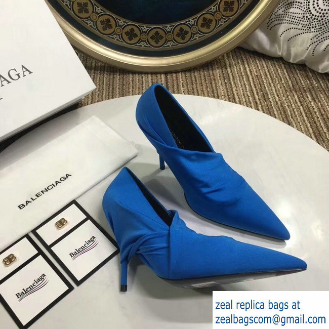 Balenciaga Heel 10cm Knife Draped Stretch Jersey Satin Pumps Blue 2019