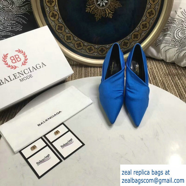 Balenciaga Heel 10cm Knife Draped Stretch Jersey Satin Pumps Blue 2019 - Click Image to Close