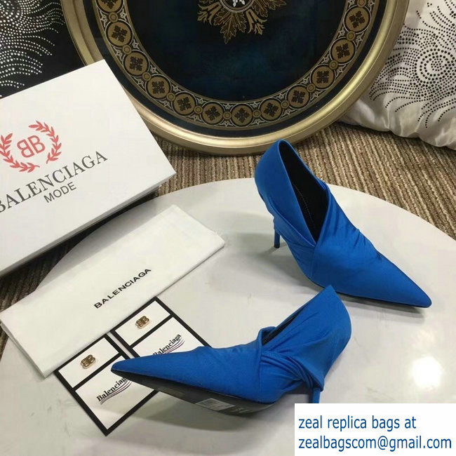 Balenciaga Heel 10cm Knife Draped Stretch Jersey Satin Pumps Blue 2019 - Click Image to Close