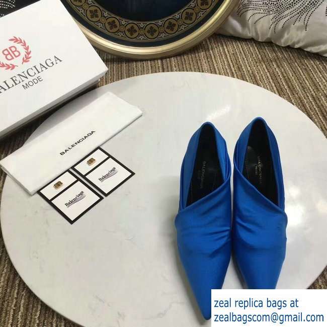 Balenciaga Heel 10cm Knife Draped Stretch Jersey Satin Pumps Blue 2019