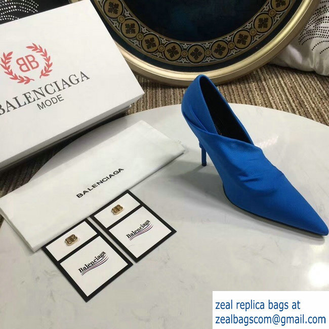 Balenciaga Heel 10cm Knife Draped Stretch Jersey Satin Pumps Blue 2019