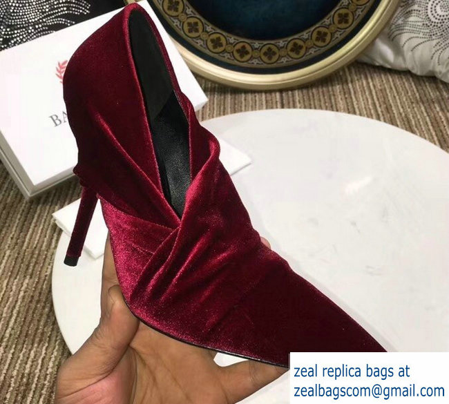 Balenciaga Heel 10cm Knife Draped Stretch Jersey Satin Pumps Burgundy 2019 - Click Image to Close