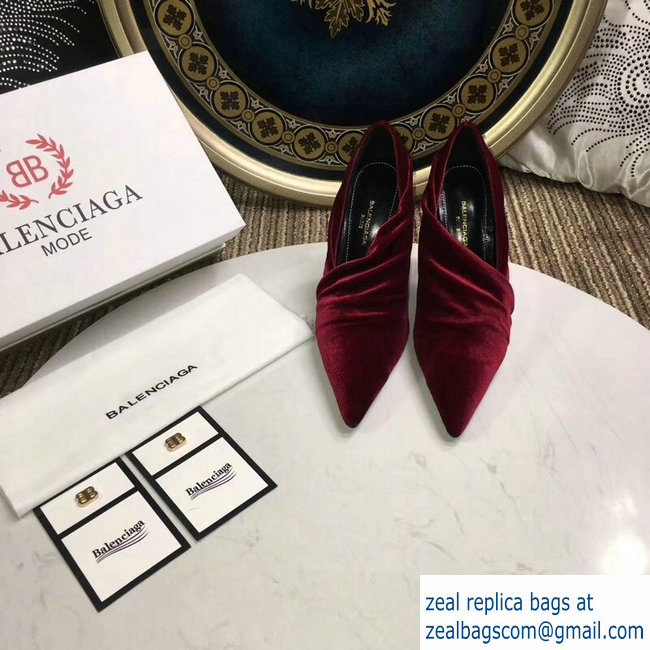 Balenciaga Heel 10cm Knife Draped Stretch Jersey Satin Pumps Burgundy 2019 - Click Image to Close