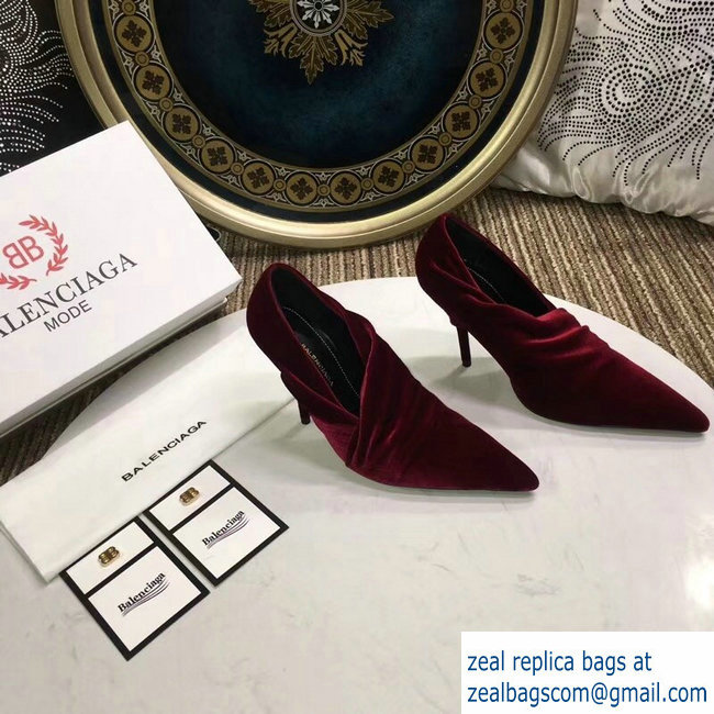 Balenciaga Heel 10cm Knife Draped Stretch Jersey Satin Pumps Burgundy 2019 - Click Image to Close