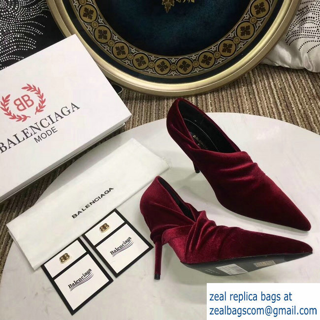 Balenciaga Heel 10cm Knife Draped Stretch Jersey Satin Pumps Burgundy 2019 - Click Image to Close