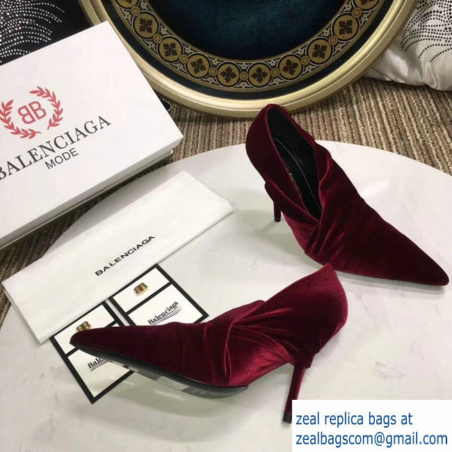 Balenciaga Heel 10cm Knife Draped Stretch Jersey Satin Pumps Burgundy 2019