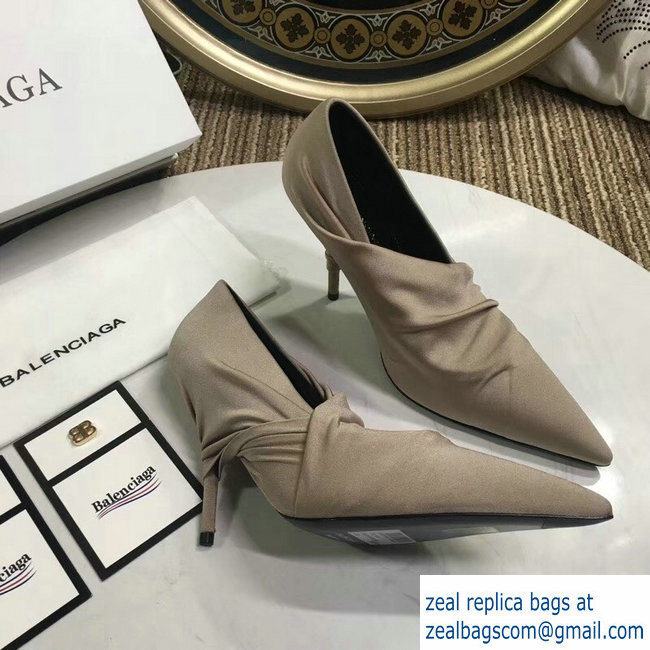 Balenciaga Heel 10cm Knife Draped Stretch Jersey Satin Pumps Camel 2019