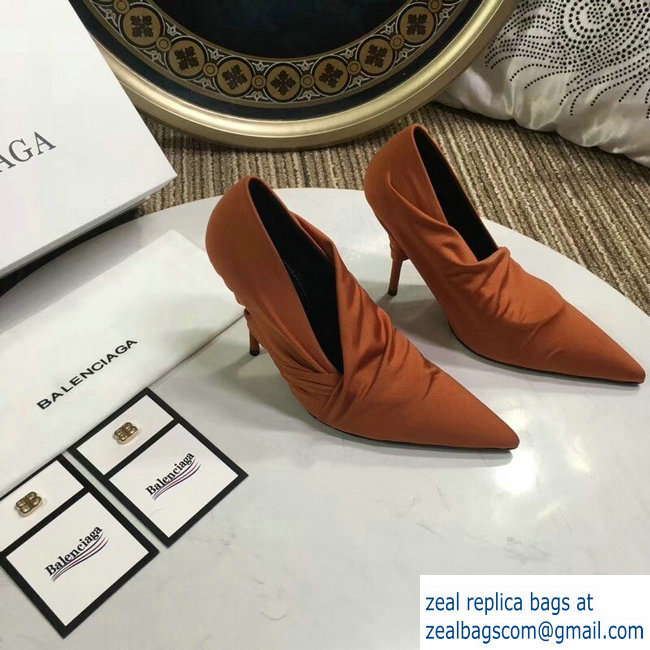 Balenciaga Heel 10cm Knife Draped Stretch Jersey Satin Pumps Caramel 2019