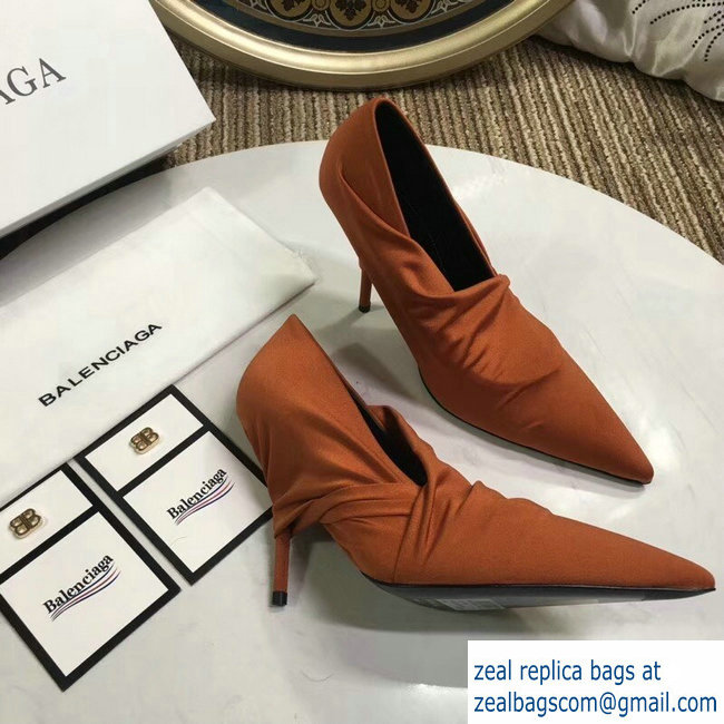 Balenciaga Heel 10cm Knife Draped Stretch Jersey Satin Pumps Caramel 2019