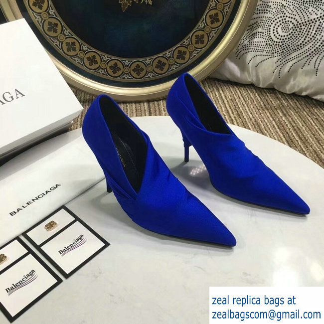 Balenciaga Heel 10cm Knife Draped Stretch Jersey Satin Pumps Cobalt Blue 2019