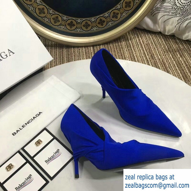 Balenciaga Heel 10cm Knife Draped Stretch Jersey Satin Pumps Cobalt Blue 2019 - Click Image to Close