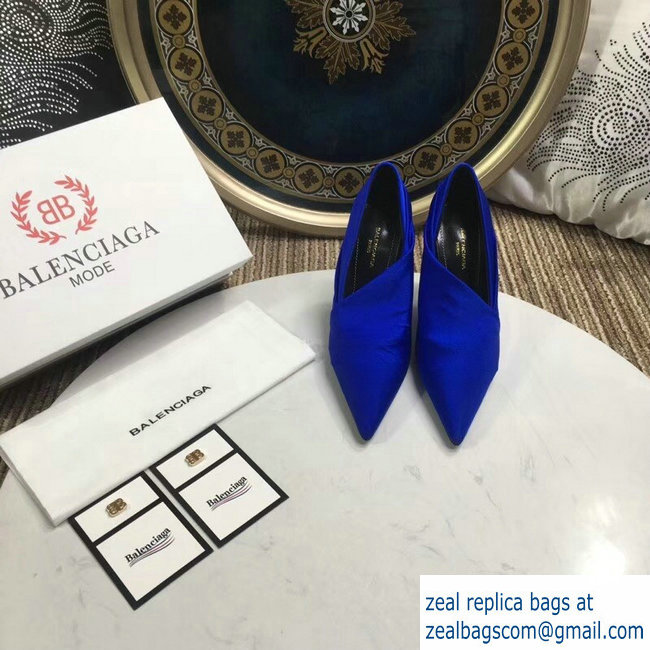 Balenciaga Heel 10cm Knife Draped Stretch Jersey Satin Pumps Cobalt Blue 2019 - Click Image to Close