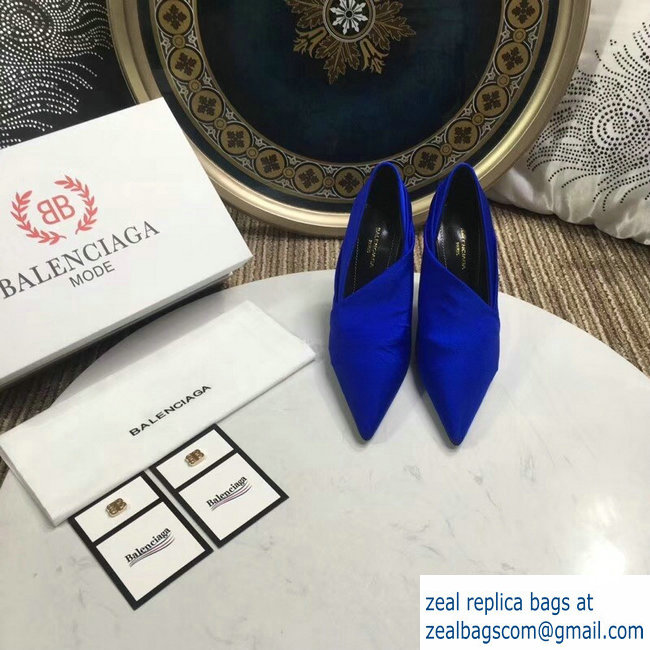 Balenciaga Heel 10cm Knife Draped Stretch Jersey Satin Pumps Cobalt Blue 2019