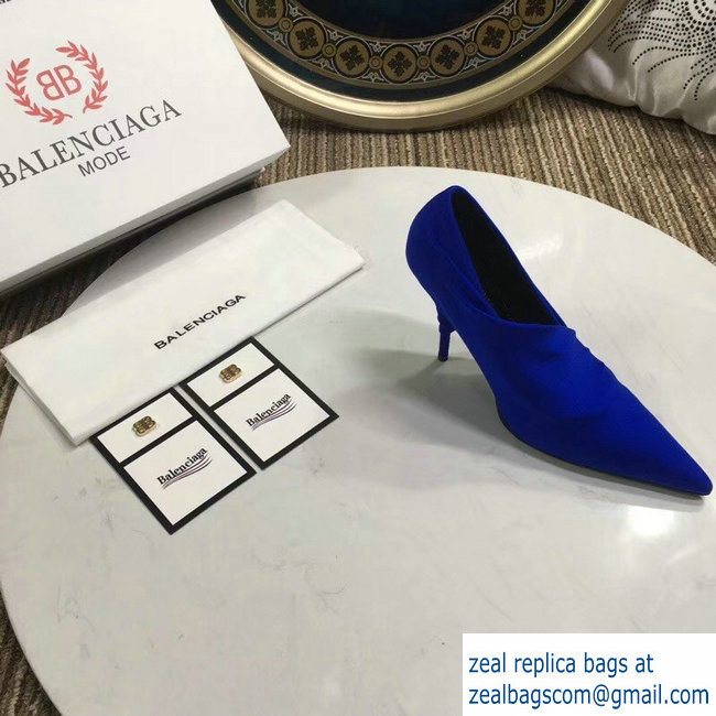 Balenciaga Heel 10cm Knife Draped Stretch Jersey Satin Pumps Cobalt Blue 2019 - Click Image to Close